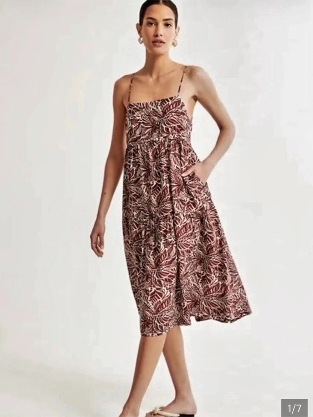 Abercrombie & Fitch Abstract Print Midi Dress in Rust Brown & White Size Large P